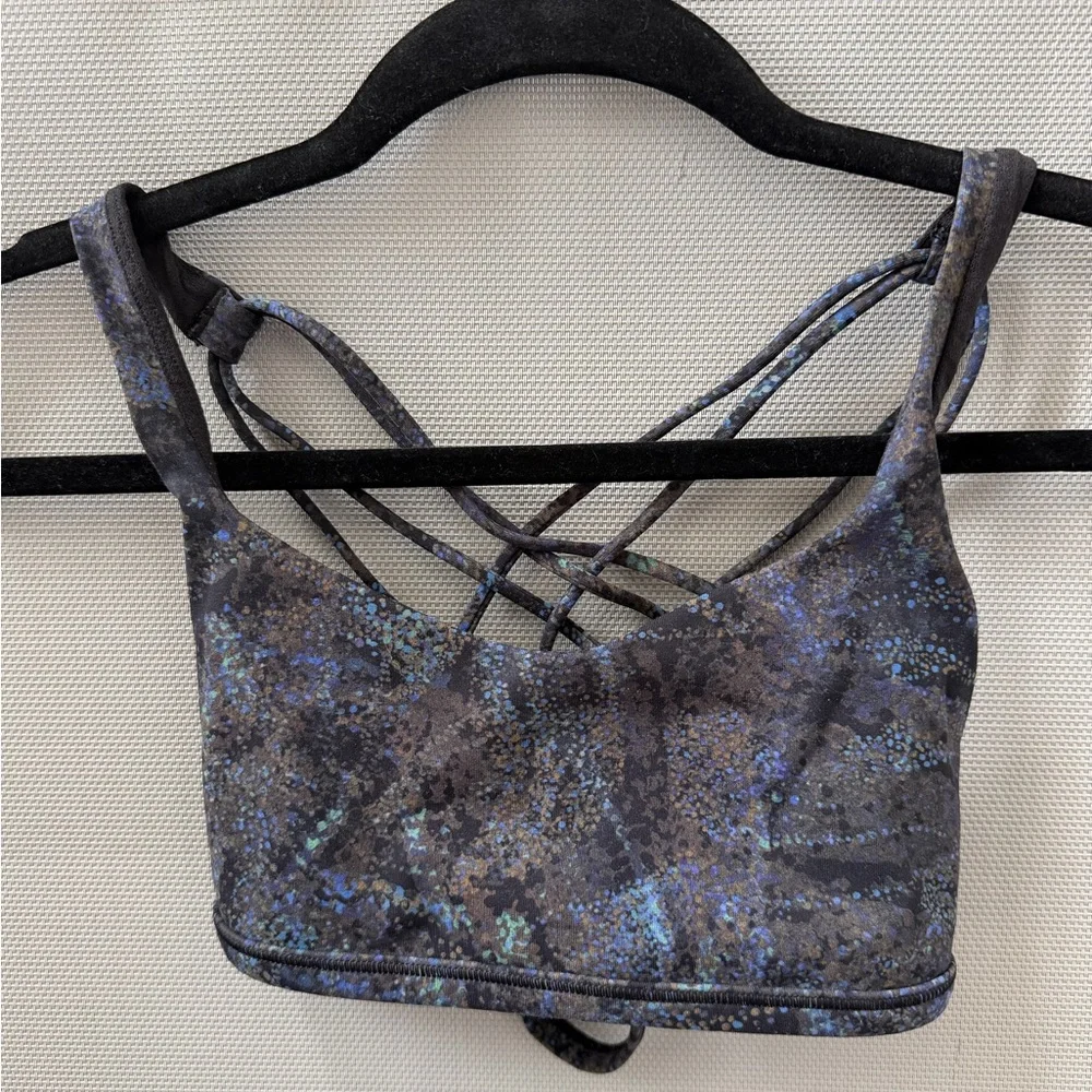 Lululemon Energy Bra Blue Splatter Strappy Back Size 4